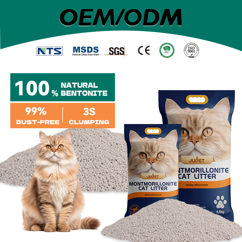 JUPET Catlitter Factory OEM/ODM Apple Ball Shape High Quality 3s Clumping Bentonite Kitty Cat Litter Sand