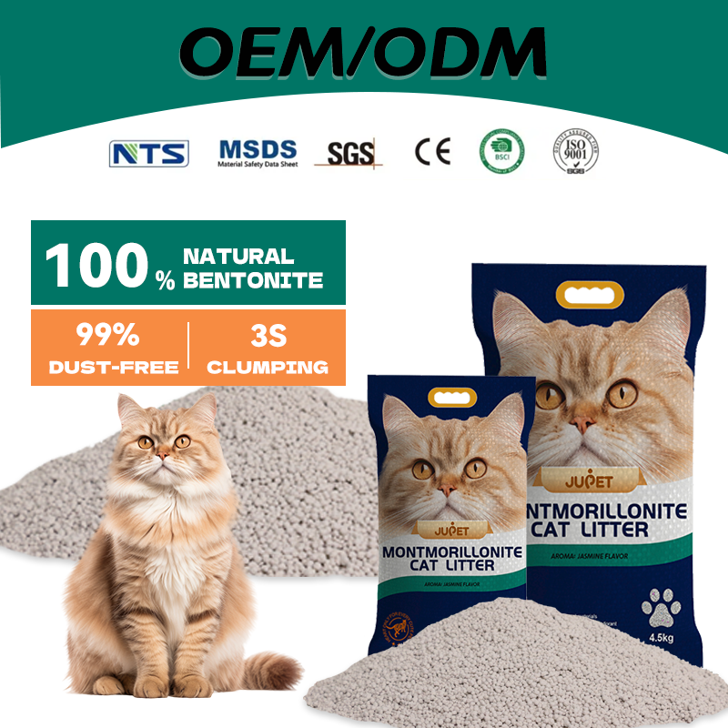 JUPET Catlitter Factory OEM/ODM Ball Shape High Quality 3s Jasmine Clumping Bentonite Kitty Cat Litter Sand