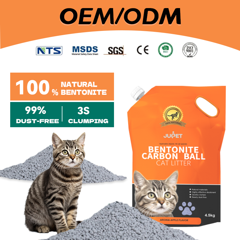 JUPET Factory OEM/ODM Apple Flavour MSDS Rohs Bsci Carbon Bentonite Kitty Cat Litter Sand