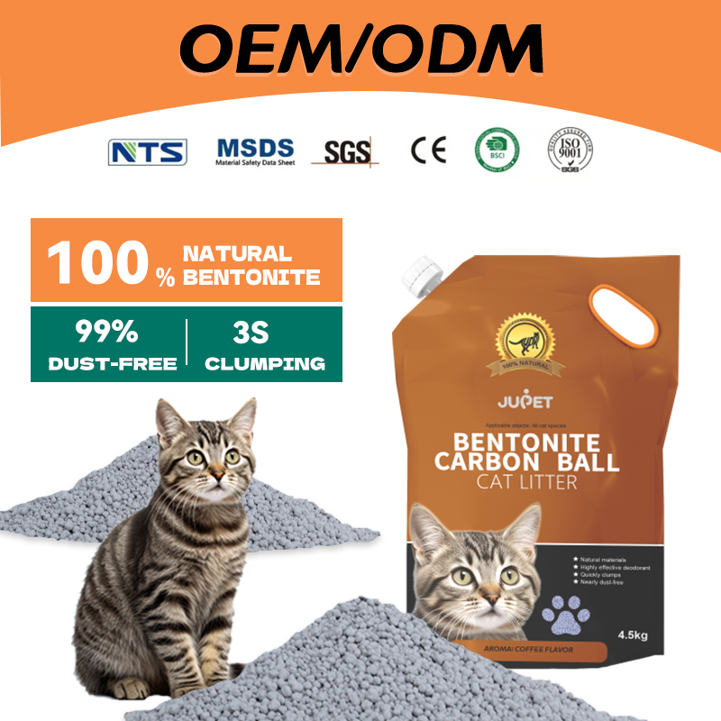 JUPET Factory OEM/ODM Coffee Flavour MSDS Rohs Bsci Carbon Bentonite Kitty Cat Litter Sand