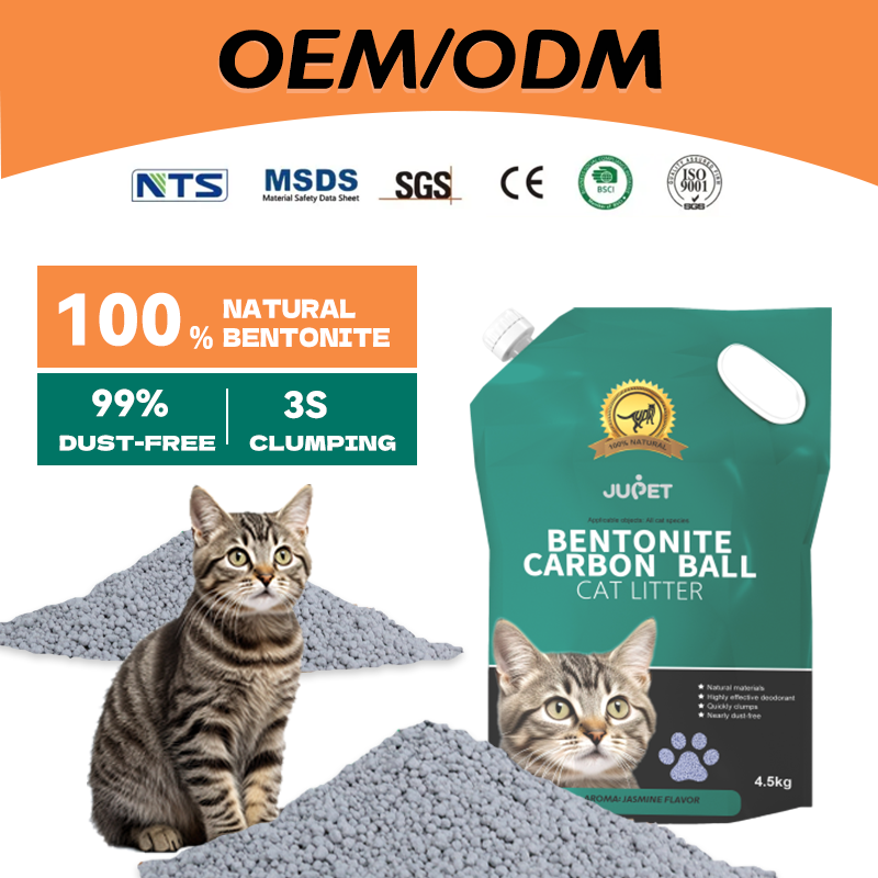 JUPET Factory OEM/ODM Jasmine Flavour MSDS Rohs Bsci Carbon Bentonite Kitty Cat Litter Sand