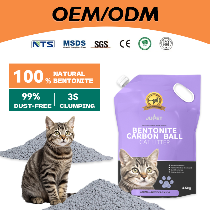 JUPET Factory OEM/ODM Lavender Flavour MSDS Rohs Bsci Carbon Bentonite Kitty Cat Litter Sand