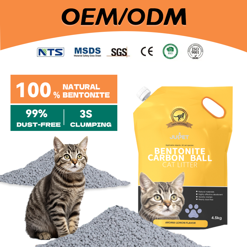 JUPET Factory OEM/ODM Lemon Flavour MSDS Rohs Bsci Carbon Bentonite Kitty Cat Litter Sand