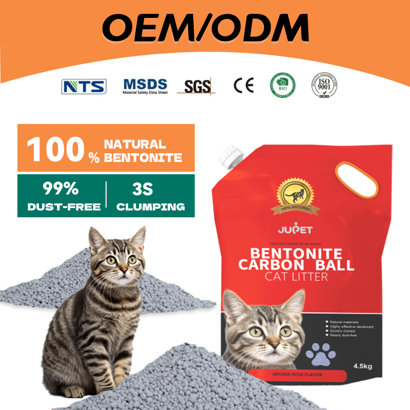 JUPET Factory OEM/ODM Rose Flavour MSDS Rohs Bsci Carbon Bentonite Kitty Cat Litter Sand