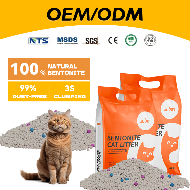 JUPET OEM/ODM  Factory Apple Flavour Low Dust 100% Natural Bentonite Cat Litter Sand