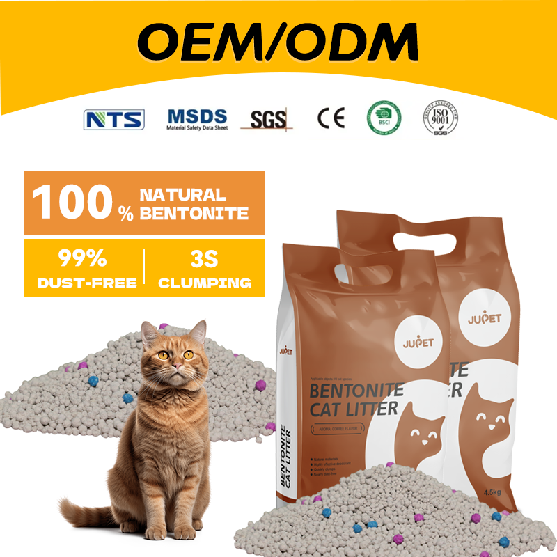 JUPET OEM/ODM  Factory Coffee Flavour Low Dust 100% Natural Bentonite Cat Litter Sand