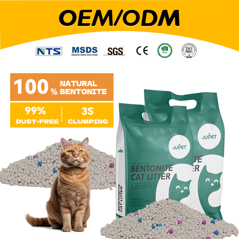 JUPET OEM/ODM  Factory Jasmine Flavour Low Dust 100% Natural Bentonite Cat Litter Sand