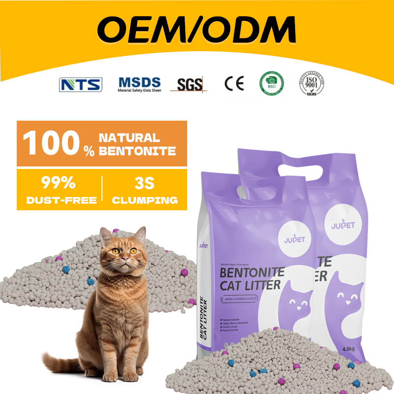 JUPET OEM/ODM  Factory Lavender Flavour Low Dust 100% Natural Bentonite Cat Litter Sand