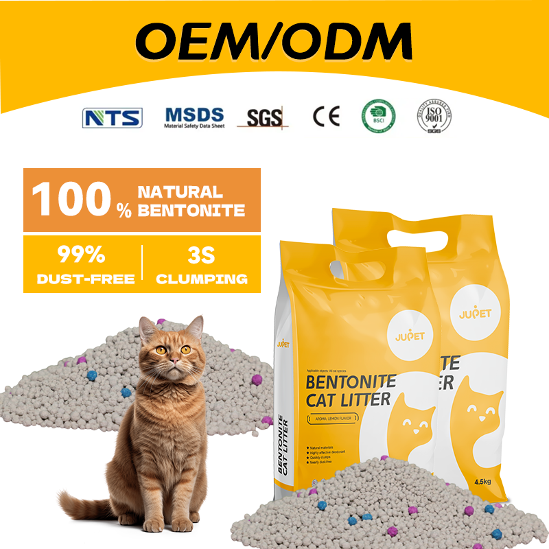 JUPET OEM/ODM  Factory Lemon Flavour Low Dust 100% Natural Bentonite Cat Litter Sand