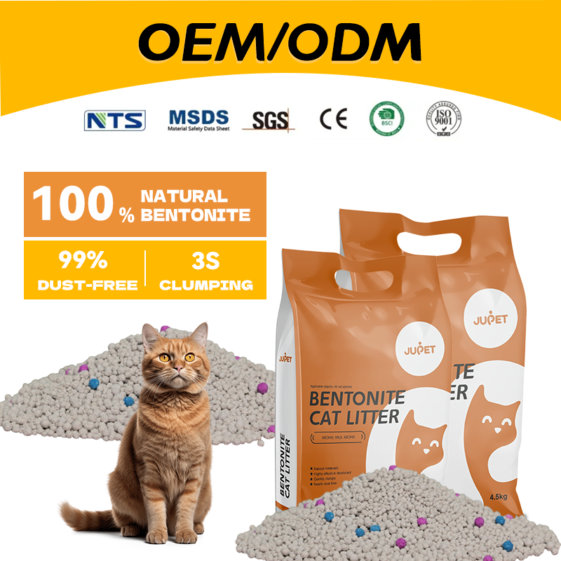 JUPET OEM/ODM  Factory Milk Flavour Low Dust 100% Natural Bentonite Cat Litter Sand