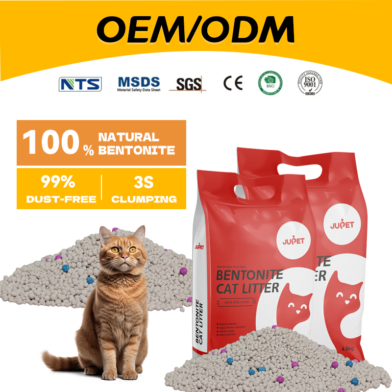 JUPET OEM/ODM  Factory Rose Flavour Low Dust 100% Natural Bentonite Cat Litter Sand